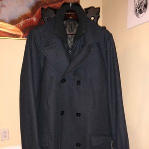 J. Ferrar Charcoal wool double-breasted trench